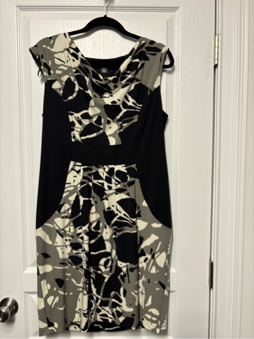 Donna Ricco Black, Gray & Cream Cowl Neck A-line Dress